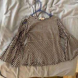 Loft Plaid Bell Sleeve Fall Blouse